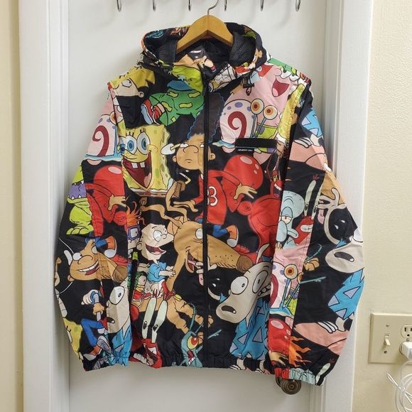 🤩NWT Rare collectible Members only X Nickelodeon 90's cartoon print windbreaker - Picture 1 of 9